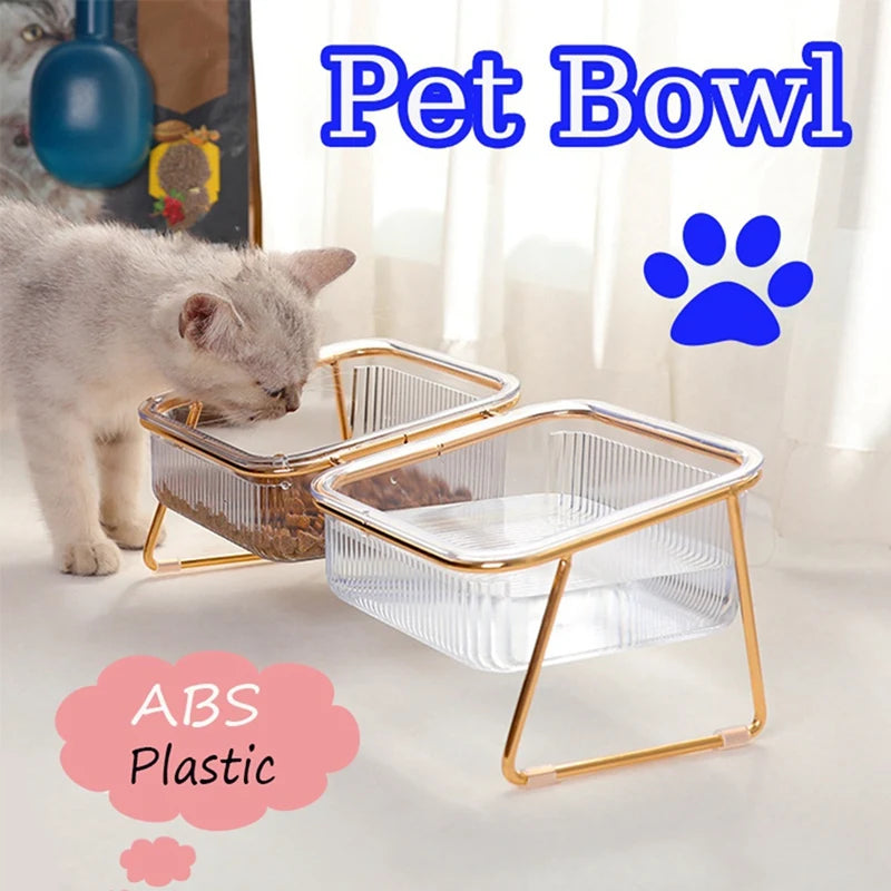 Pet Double Bowl Transparent High Foot Cat Bowl Drink Water Cat Food With Stand Raised Water Feeder Dog Bowl Supplies Easy To Use