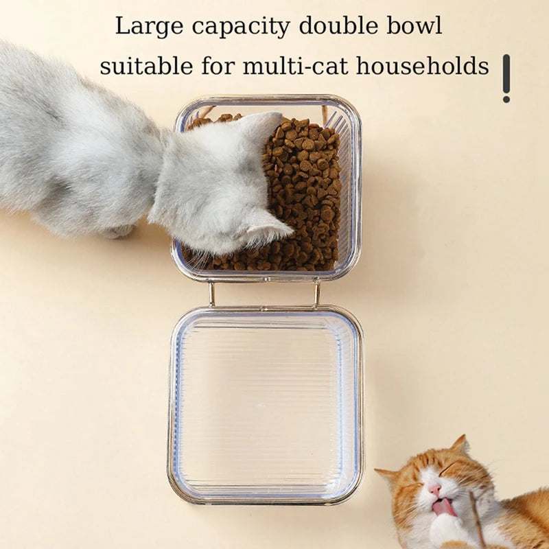 Pet Double Bowl Transparent High Foot Cat Bowl Drink Water Cat Food With Stand Raised Water Feeder Dog Bowl Supplies Easy To Use