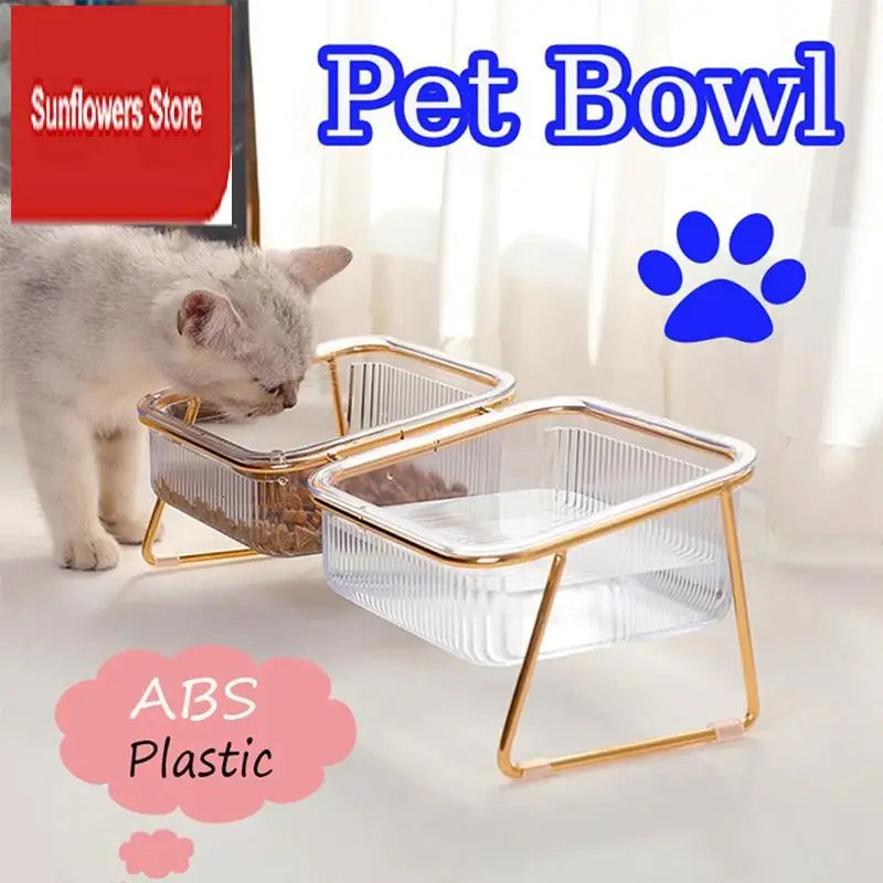 Pet Double Bowl Transparent High Foot Cat Bowl Drink Water Cat Food With Stand Raised Water Feeder Dog Bowl Supplies Easy To Use