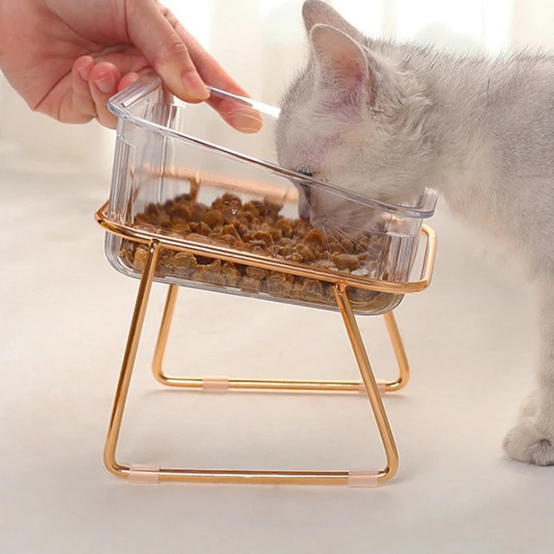 Pet Double Bowl Transparent High Foot Cat Bowl Drink Water Cat Food With Stand Raised Water Feeder Dog Bowl Supplies Easy To Use
