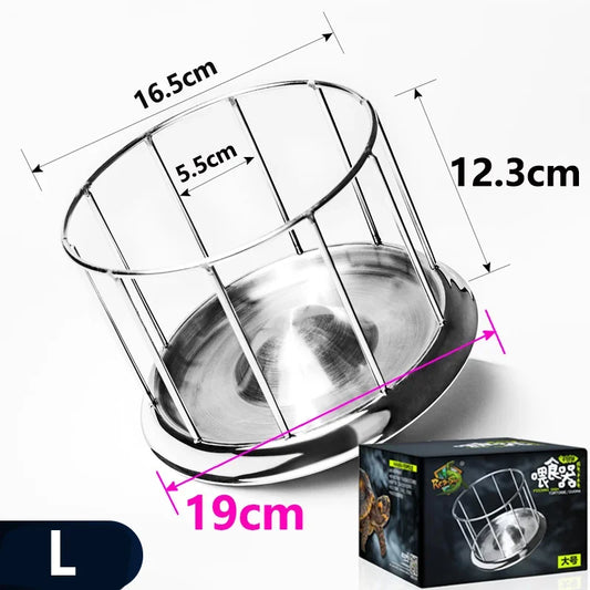 Pet Feeding Tools Stainless Steel Tortoise Feeding Bowl Semi-aquatic Pet Round Feeder Amphibian and Reptile Feeding Bowl