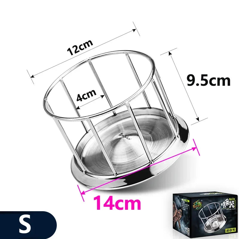 Pet Feeding Tools Stainless Steel Tortoise Feeding Bowl Semi-aquatic Pet Round Feeder Amphibian and Reptile Feeding Bowl