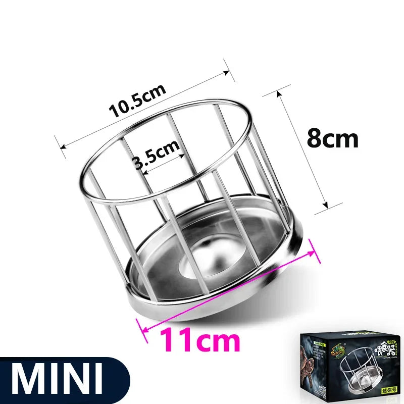 Pet Feeding Tools Stainless Steel Tortoise Feeding Bowl Semi-aquatic Pet Round Feeder Amphibian and Reptile Feeding Bowl