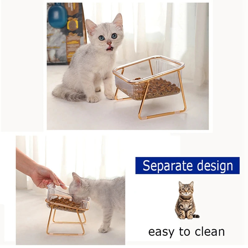 Pet Double Bowl Transparent High Foot Cat Bowl Drink Water Cat Food With Stand Raised Water Feeder Dog Bowl Supplies Easy To Use
